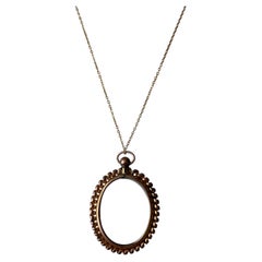Edwardian Glass Reliquary Pocket Watch Style Locket Pendant Necklace