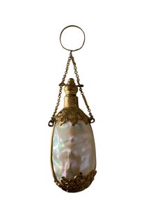 19th C. Victorian Mother of Pearl Chatelaine Scent Bottle Finger Ring Ormolu