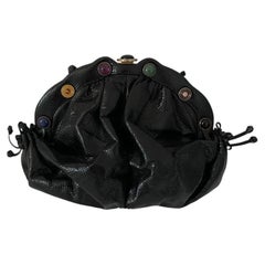 Vintage Judith Leiber Black Gemstone Frame Pouch Bag Convertible Clutch 1980s