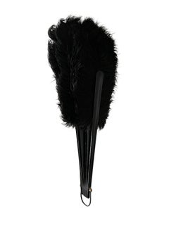 Grand éventail pliant Art déco en plumes d'autruche noires, avec monture en celluloïd, vers les années 1920