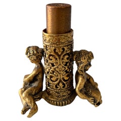 Porte-rouge à lèvres « Hollywood Regency Cherub » en laiton, meuble de coiffeuse, vers les années 1950