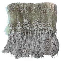 Vintage Beaded Tulle Mesh Scarf Wrap with Statement Fringe Tassels