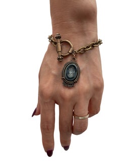 c. 1990s Extasia Vintage Antique Brass Charm Bracelet with Bi-Color Gradient Gla