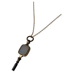 c. 1870s Victorian Pocket Watch Key Fob Pendant with Chalcedony