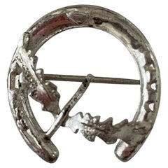 c. 1960s Vintage Sterling Silver Scottish Thistle Horseshoe Brooch