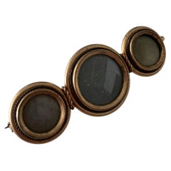 c. 1880s Victorian Gold Filled Triple Photo Locket Frame Bar Brooch