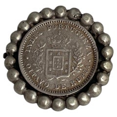 Victorian Anglo-Indian 1881 Portuguese India Silver Coin Brooch, c. 1885