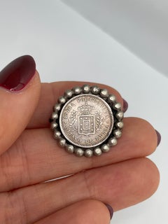 Victorian Anglo-Indian 1881 Portuguese India Silver Coin Brooch, c. 1885