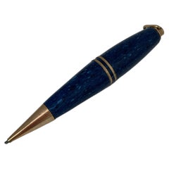 Antiker Art-Déco-Anhänger-Bleistift aus marmoriertem blauem Zelluloid mit Druckmechanik, um 1930