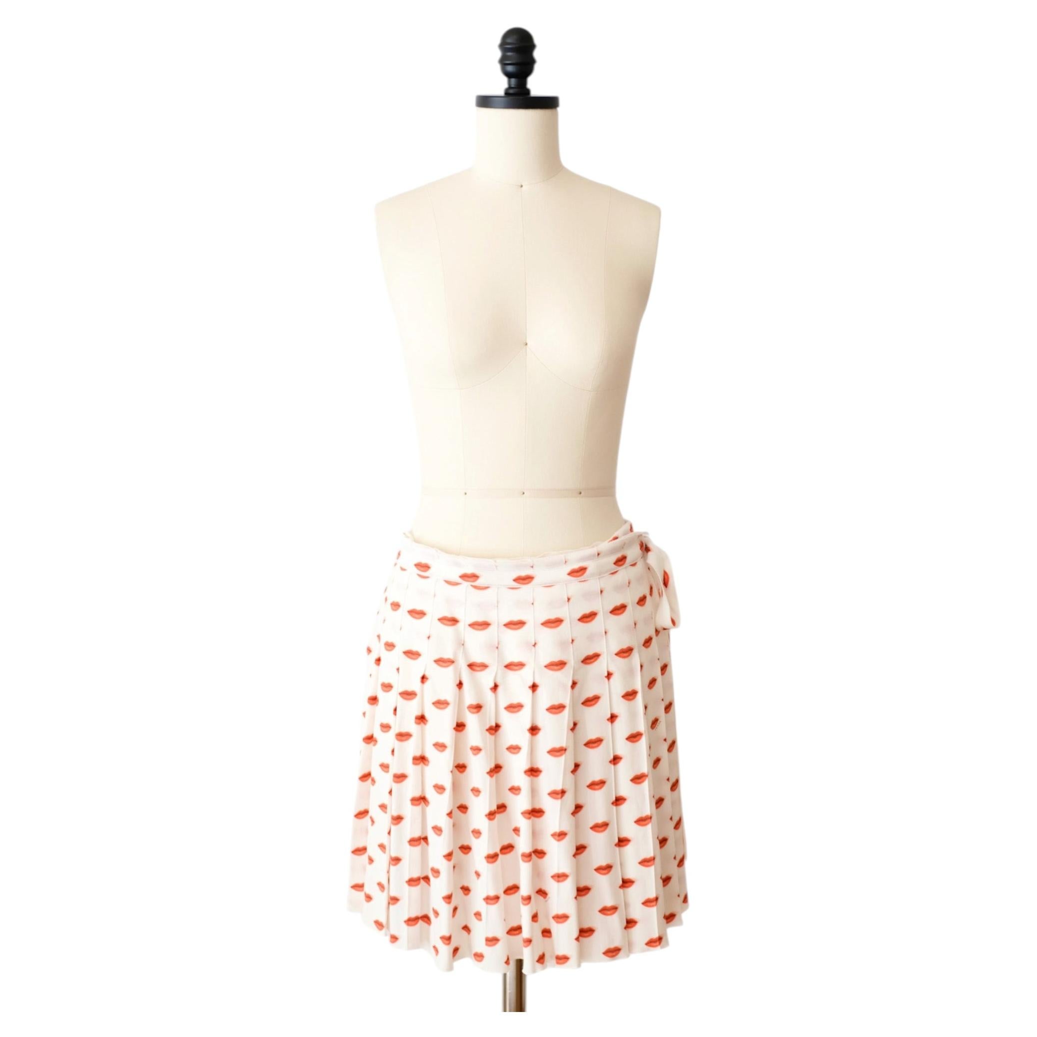 Prada SS2000 Lip Print Pleated Midi Skirt ASO Sex on the City (S/M)