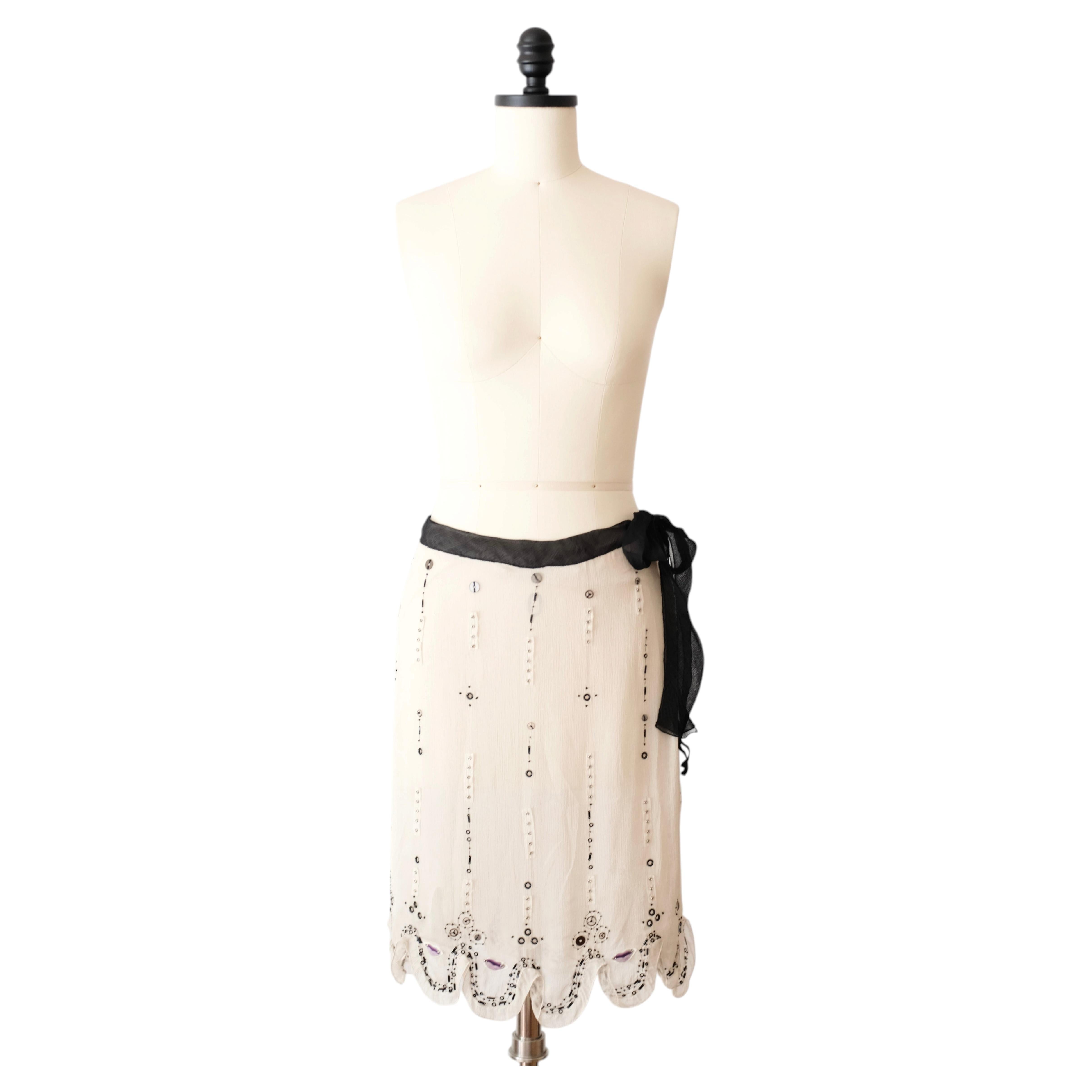 Prada SS2000 Sheer Embellished Lips and Gears Skirt (M/L) For Sale