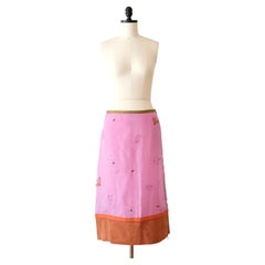 Prada FW1999 Pink Silk and Suede Leaf Appliqué Skirt (XS/S)