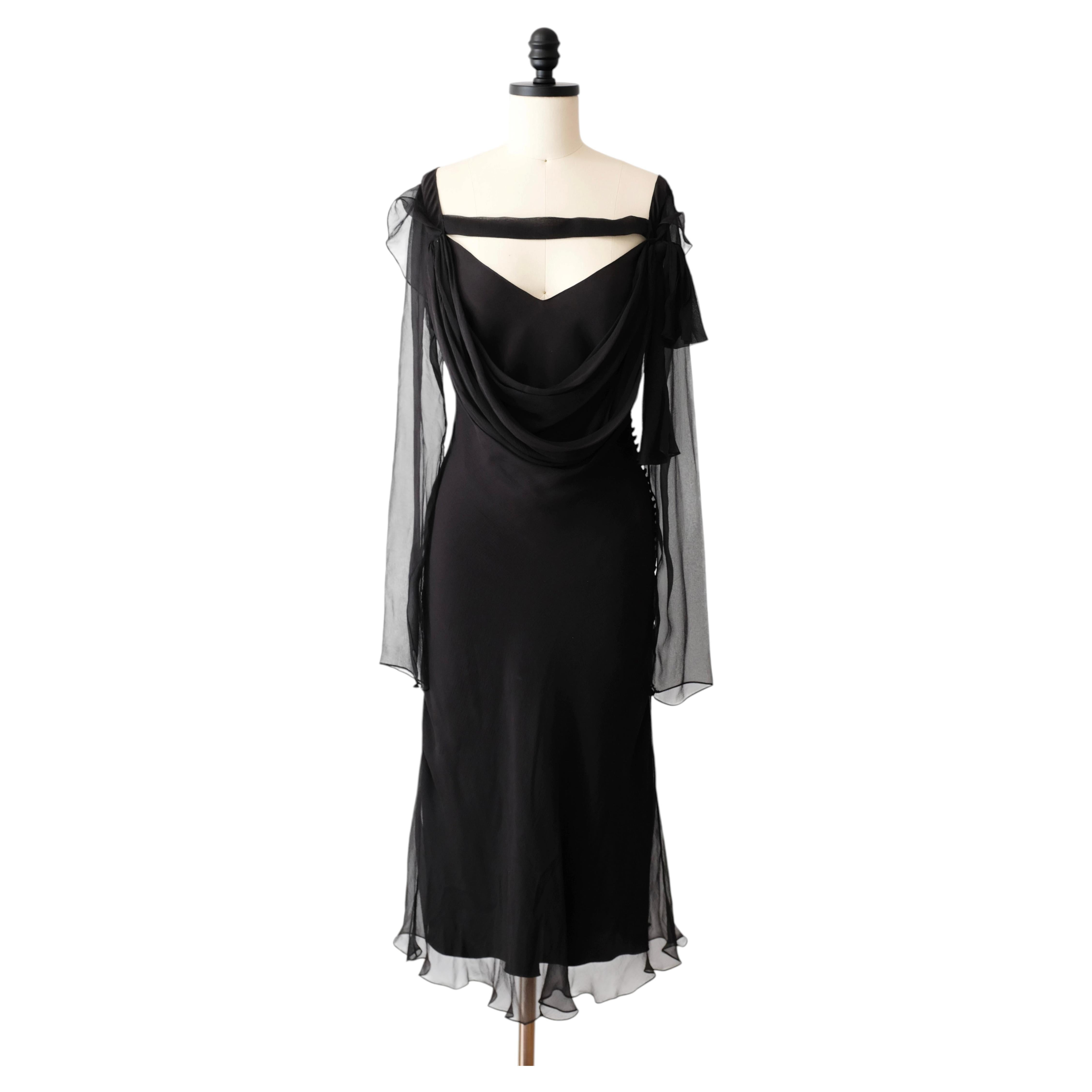 Christian Dior by John Galliano 2000s Black Bias Cut Silk Midi Dress (S)