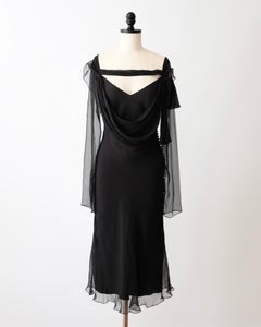 Christian Dior by John Galliano 2000s Black Bias Cut Silk Midi Dress (S)