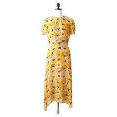 Prada FW2000 Yellow Silk Poppy Print Midi Dress (S)