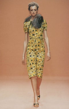 Prada FW2000 Yellow Silk Poppy Print Midi Dress (S)