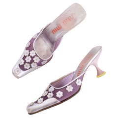 Miu Miu 1999 Purple Mesh 3D Silver Flower Mules (38)