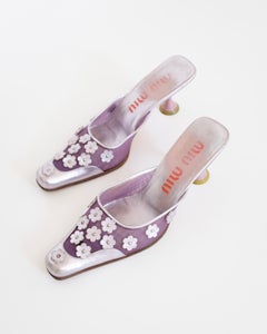 Miu Miu 1999 Purple Mesh 3D Silver Flower Mules (38)