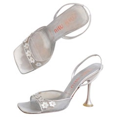 Miu Miu 1999 Silver Mesh 3D Flower Open Toe Slingback Sandals (39)