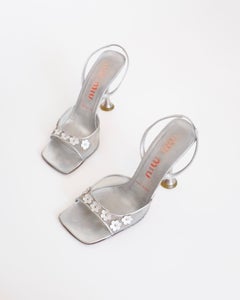 Miu Miu 1999 Silver Mesh 3D Flower Open Toe Slingback Sandals (39)