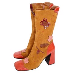 Prada FW1999 Acorn, Leaf, and Bug Tan Suede Boots (38.5)