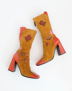Prada FW1999 Acorn, Leaf, and Bug Tan Suede Boots (38.5)