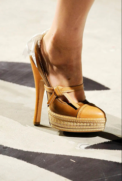 Prada SS2009 Brown Cap Toe Mary Jane Bow Slingback Platform Heels (35.5)