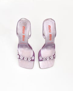 Miu Miu 1999 Purple Mesh 3D Flower Open Toe Slingback Sandals (39)