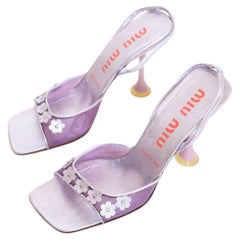 Miu Miu 1999 Purple Mesh 3D Flower Open Toe Slingback Sandals (39)