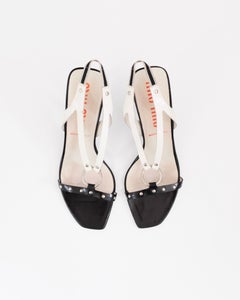Miu Miu 2000s Black and White Studded O-Ring Harness Sandals (39)