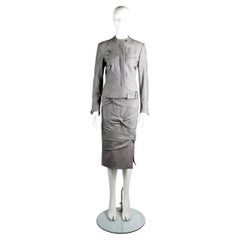 CHRISTIAN DIOR by JOHN GALLIANO FW 2003 Grey Wool Moto Jacket Knot Skirt Suit