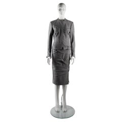 CHRISTIAN DIOR by JOHN GALLIANO FW 2003 Grey Wool Moto Jacket Knot Skirt Suit
