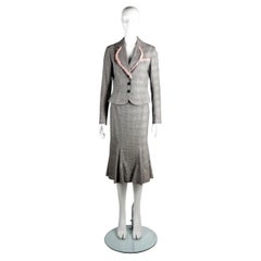 John Galliano Prince of Wales Check Skirt Suit with Pink Frayed Trim 2006