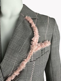 John Galliano Prince of Wales Check Skirt Suit with Pink Frayed Trim 2006