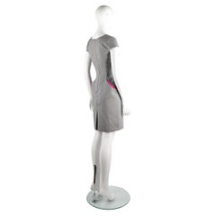 Alexander McQueen c.2005 Grey Herringbone Wool Dress with Pink Pockets