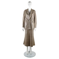 Christian Dior by John Galliano SS2003 Taupe Glazed Leather Jacket Skirt Suit
