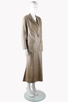 Christian Dior by John Galliano SS2003 Taupe Glazed Leather Jacket Skirt Suit