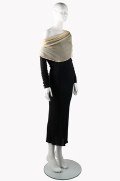 JEAN PAUL GAULTIER FEMME FW2004 Black Jersey Column Dress Silk Chiffon Drape
