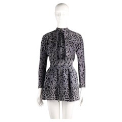 Alaïa c.2011 Grey Leopard Jacquard Knit Zip Mini Dress and Cropped Jacket Set