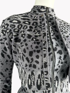 Alaïa c.2011 Grey Leopard Jacquard Knit Zip Mini Dress and Cropped Jacket Set