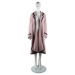 John Galliano F/W 1998 "Cabaret" Pink Bouclé Long Coat with Aubergine Knit Trim