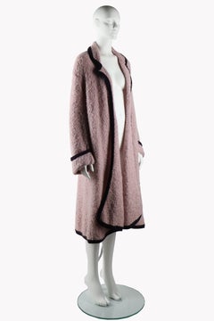 John Galliano F/W 1998 "Cabaret" Pink Bouclé Long Coat with Aubergine Knit Trim