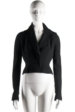 John Galliano F/W 1998 "Cabaret" Black Crepe Cropped Jacket with Asymmetric Wrap