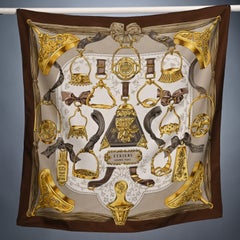Vintage Hermès “Étriers” Brown Silk Scarf by Françoise de La Perrière