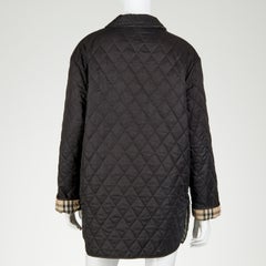 Burberry London Black Diamond-Quilted Car Coat with Check Lining, Made in Englan