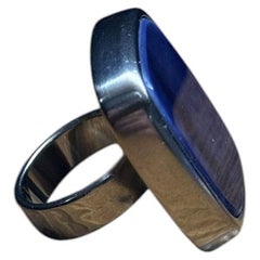 Chanel-Ring aus silberfarbenem Metall und Lapislazuli