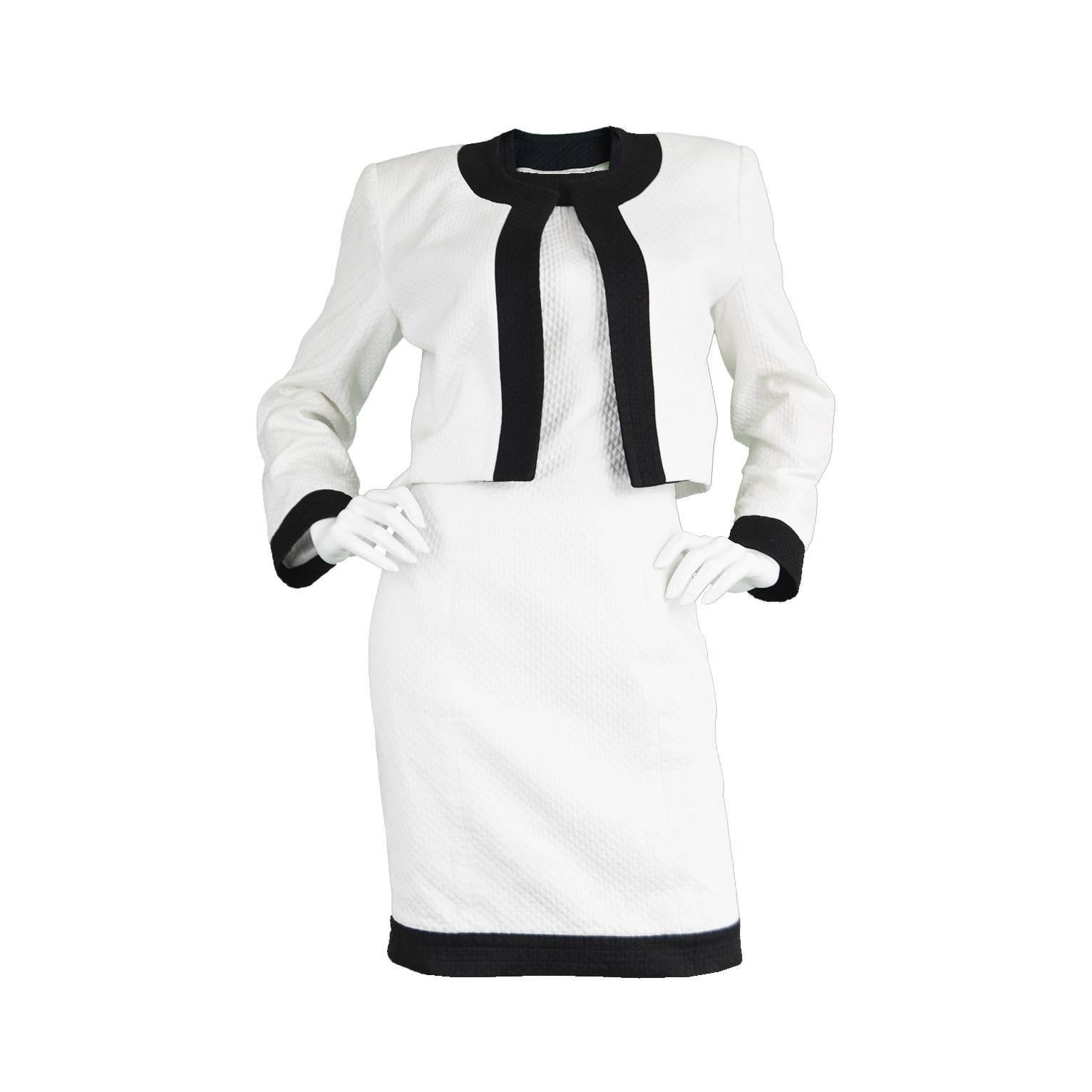 Givenchy White and Black Futuristic Quilted Dress and Jacket Set, 1980s For Sale