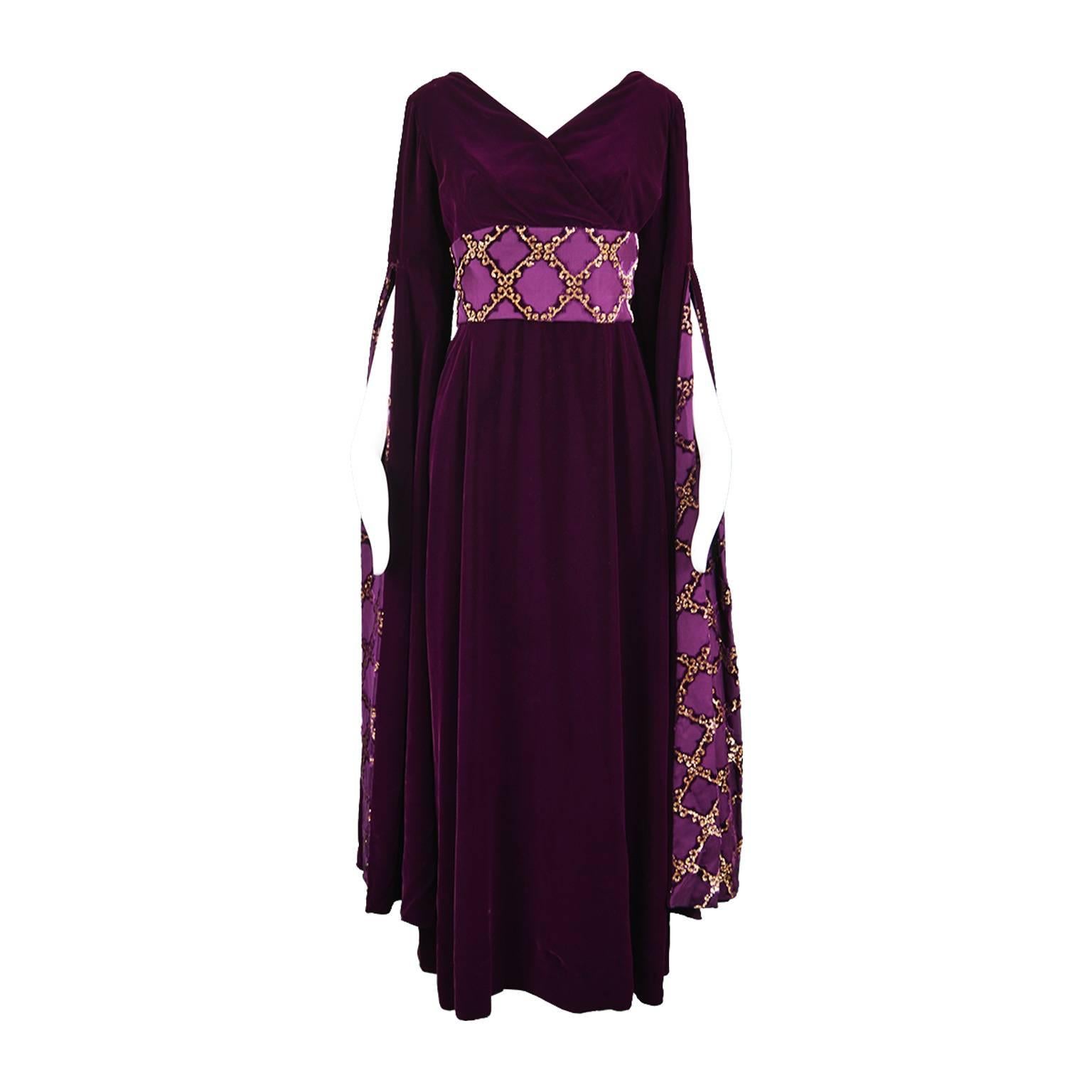 Troubadour Renaissance Inspired Velvet & Brocade Evening Gown, c. 1970