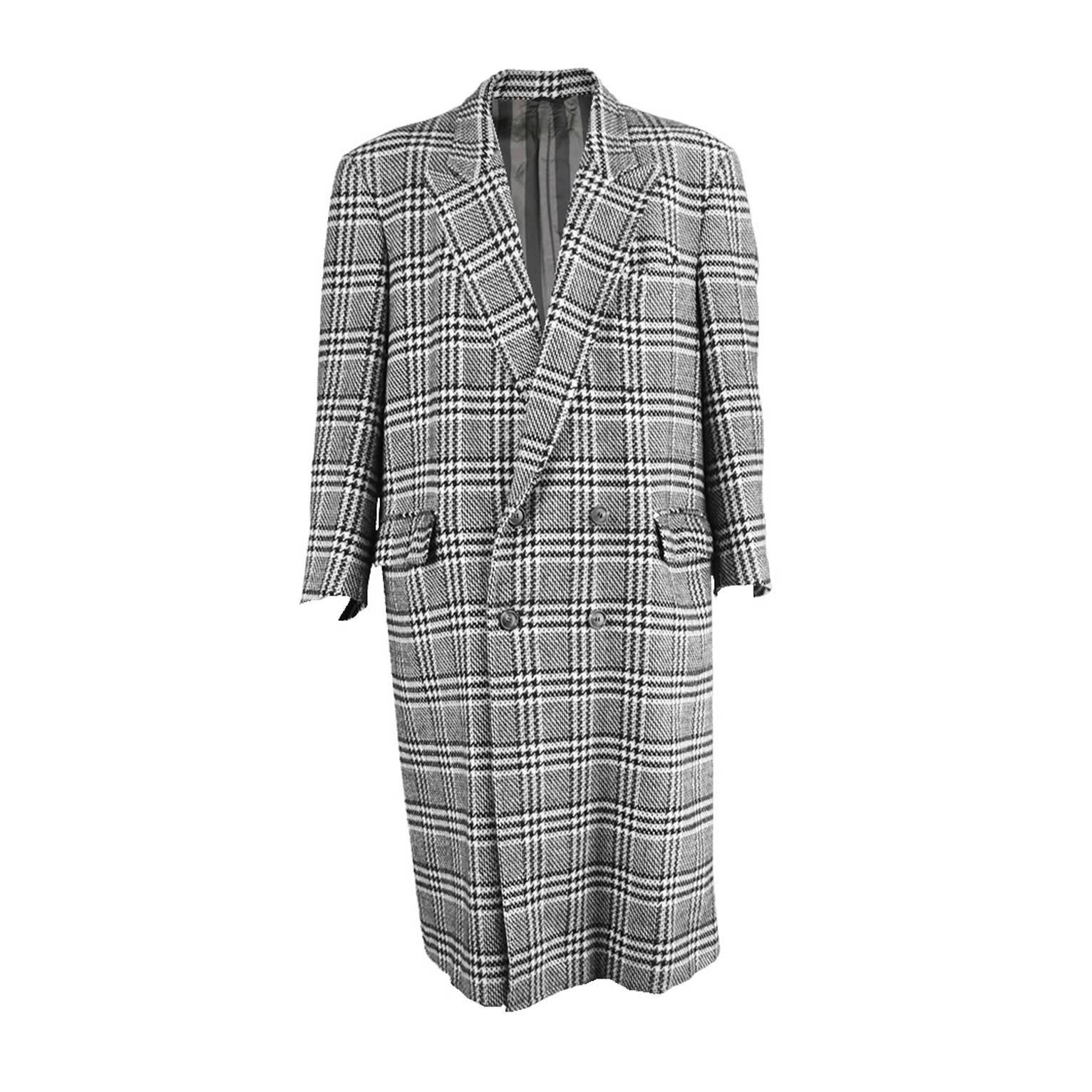 Cacharel 1980s Mens Oversized Monochrome Prince of Wales Check Overcoat