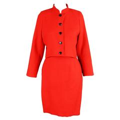 Louis Feraud Red Embroidered Wool Skirt Suit, 1980s